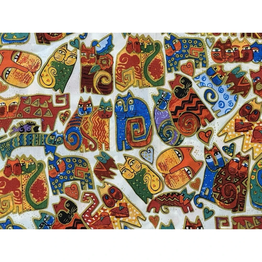 Vintage Style Cat Scarf 100% Silk Colorful Whimsical Novelty Cats 59x16‎